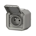 Prise de courant 2P+T étanche Plexo 16A 250V IP55 IK08 en saillie gris 069731L