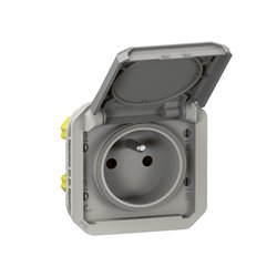 Prise de courant 2P+T étanche Plexo 16A 250V IP55 IK08 gris 069551L