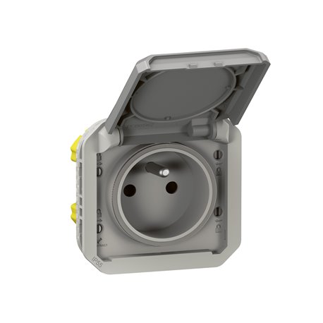 Prise de courant 2P+T étanche Plexo 16A 250V IP55 IK08 gris 069551L