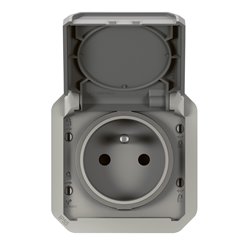Prise de courant 2P+T étanche Plexo 16A 250V IP55 IK08 gris 069551L