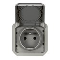 Prise de courant 2P+T étanche Plexo 16A 250V IP55 IK08 gris 069551L