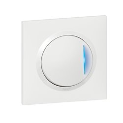 Interrupteur ou va-et-vient avec voyant témoin Dooxie one 10AX 250V avec plaque carrée blanche et griffes 600710