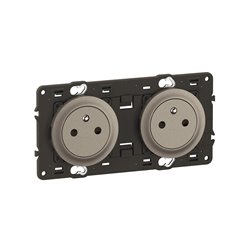 Lot de 10 Double prises de courant avec terre précâblée Céliane Surface Confort Titanium avec support CY0112