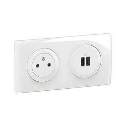 Prise 2P+T Surface Confort Céliane et double prise USB Type-A + Type-C précâblées avec plaque et boîte à encastrer Blanc CK0143