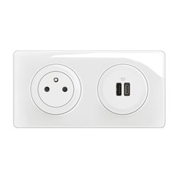 Prise 2P+T Surface Confort Céliane et double prise USB Type-A + Type-C précâblées avec plaque et boîte à encastrer Blanc CK0143
