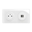 Prise 2P+T Surface Confort Céliane et double prise USB Type-A + Type-C précâblées avec plaque et boîte à encastrer Blanc CK0143