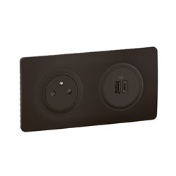 Prise 2P+T Surface Confort Céliane et double prise USB Type-A + Type-C précâblées avec plaque et boîte à encastrer Noir CS0143