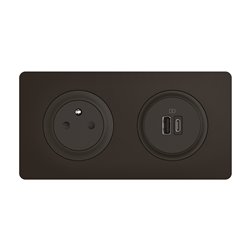 Prise 2P+T Surface Confort Céliane et double prise USB Type-A + Type-C précâblées avec plaque et boîte à encastrer Noir CS0143