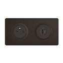 Prise 2P+T Surface Confort Céliane et double prise USB Type-A + Type-C précâblées avec plaque et boîte à encastrer Noir CS0143