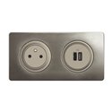 Prise 2P+T Surface Confort Céliane et double prise USB Type-A + Type-C précâblées avec plaque et boîte à encastrer Titanium CO01
