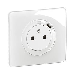 Lot de 12 Prises de courant 2P+T Surface Confort avec prise USB Type-C intégrée avec plaque Céliane Blanc CG0140