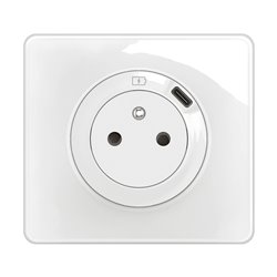 Lot de 12 Prises de courant 2P+T Surface Confort avec prise USB Type-C intégrée avec plaque Céliane Blanc CG0140