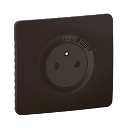 Prise de courant 2P+T Surface Confort avec prise USB Type-C intégrée avec plaque Céliane Noir CJ0140