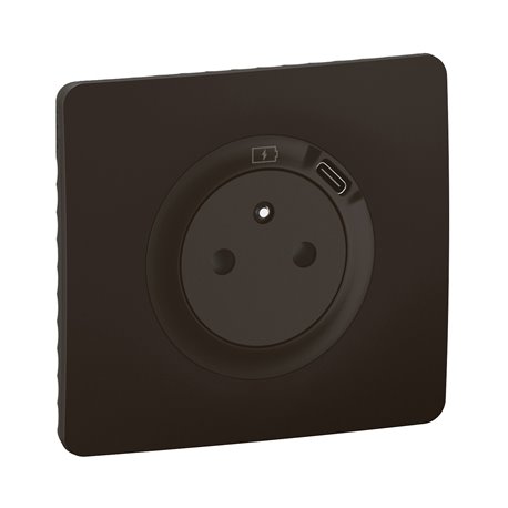 Prise de courant 2P+T Surface Confort avec prise USB Type-C intégrée avec plaque Céliane Noir CJ0140 Prise de courant 2P+T Surface Confort avec prise USB Type-C intégrée avec plaque Céliane Noir CJ0140