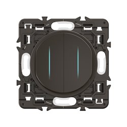 Lot de 5 Double interrupteurs ou va-et-vient témoin 10A Céliane Noir avec support CZ4001