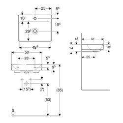Lave-mains ONE 50 cm avec trou de robinetterie