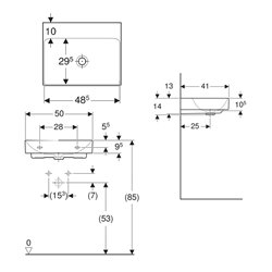 Lave-mains ONE 50 cm sans trou de robinetterie
