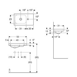 Lave-mains iCon Light 53 cm Blanc mat trou à droite