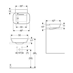 Vasque à poser ONE 50 cm Blanc KeraTect sans trou de robinetterie