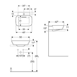 Vasque à poser ONE 50 cm Blanc KeraTect avec trou de robinetterie