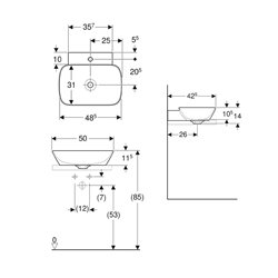 Vasque à poser ONE 50 cm avec trou de robinetterie