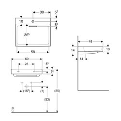 Lavabo ONE 60 cm avec trou de robinetterie sortie horizontale