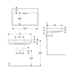 Lavabo ONE 75 cm sans trou de robinetterie sortie horizontale