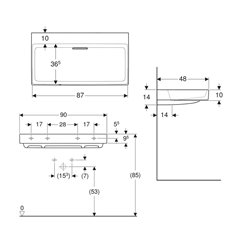 Lavabo ONE 90 cm sans trou de robinetterie sortie horizontale
