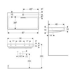 Lavabo ONE 90 cm avec trou de robinetterie sortie horizontale
