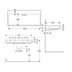 Lavabo ONE 105 cm sans trou de robinetterie sortie horizontale