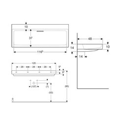 Lavabo ONE 120 cm sans trou de robinetterie sortie horizontale