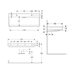 Lavabo ONE 120 cm avec 2 trous de robinetterie sortie horizontale