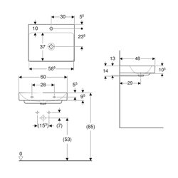 Lavabo ONE 60 cm avec trou de robinetterie sortie verticale