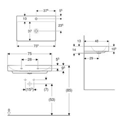 Lavabo ONE 75 cm avec trou de robinetterie sortie verticale