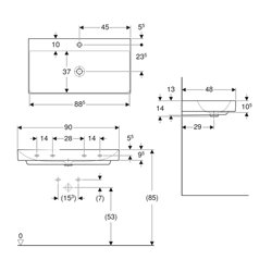 Lavabo ONE 90 cm avec trou de robinetterie sortie verticale