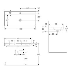 Lavabo ONE 105 cm avec trou de robinetterie sortie verticale