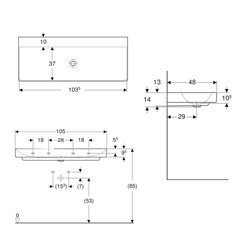 Lavabo ONE 105 cm sans trou de robinetterie sortie verticale