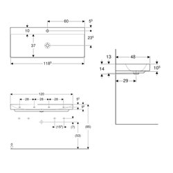 Lavabo ONE 120 cm avec trou de robinetterie sortie verticale