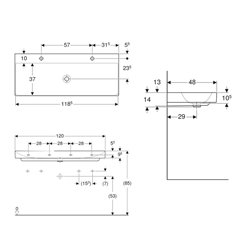 Lavabo ONE 120 cm avec 2 trous de robinetterie sortie verticale