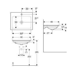 Lavabo ONE 60 cm avec trou de robinetterie sortie verticale