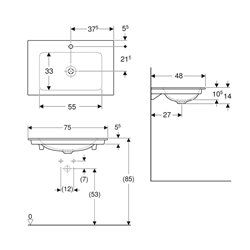 Lavabo ONE 75 cm avec trou de robinetterie sortie verticale