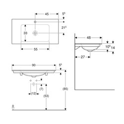Lavabo ONE 90 cm avec trou de robinetterie sortie verticale