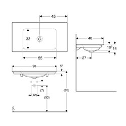 Lavabo ONE 90 cm sans trou de robinetterie sortie verticale