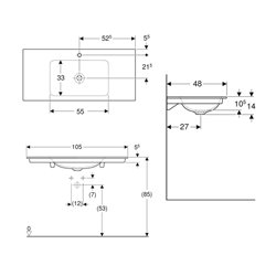 Lavabo ONE 105 cm avec trou de robinetterie sortie verticale