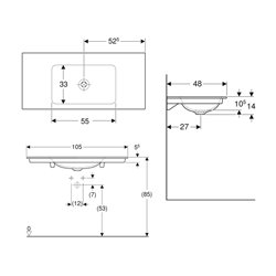 Lavabo ONE 105 cm sans trou de robinetterie sortie verticale