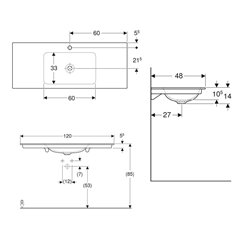 Lavabo ONE 120 cm avec trou de robinetterie sortie verticale