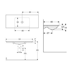 Lavabo ONE 120 cm sans trou de robinetterie sortie verticale