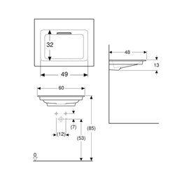 Lavabo ONE 60 cm sans trou de robinetterie horizontale
