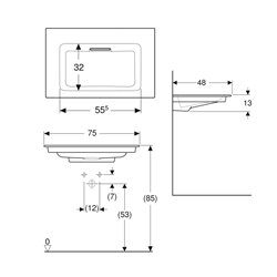 Lavabo ONE 75 cm sans trou de robinetterie horizontale