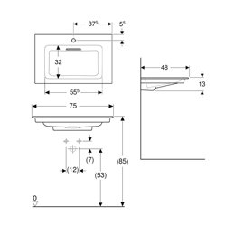 Lavabo ONE 75 cm avec trou de robinetterie horizontale